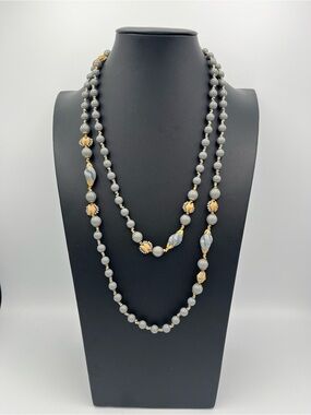 Rare 52” Signed Miriam Haskell Carved Bead Necklace - Vintage Reverse Stamp